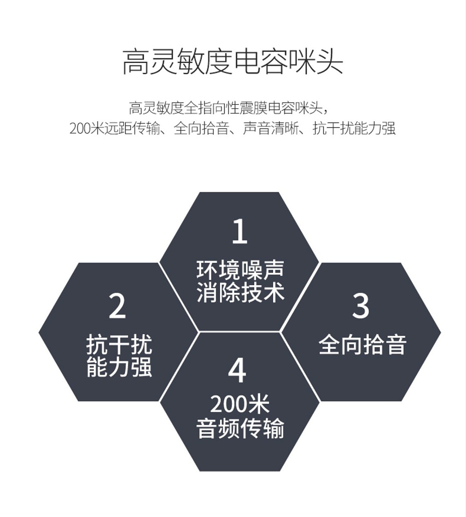 海康威視DS-2FP1020-B 通用拾音器 ①、采用高靈敏度全指向性震膜電容咪頭，全向拾音、聲音清晰自然； ②、采用專業(yè)音頻處理技術(shù)，有效防止語(yǔ)音信號(hào)失真及衰減； ③、內(nèi)置雷擊保護(hù)、電源極性反接保護(hù)和靜電保護(hù)； ④、符合RoHS標(biāo)準(zhǔn)，在結(jié)構(gòu)上不含有歐盟禁用的危害性物質(zhì)； ⑤、通過(guò)歐盟CE標(biāo)準(zhǔn)，美國(guó)FCC認(rèn)證； 通用拾音器 通用拾音器 通用拾音器 拾音器 拾音器 拾音器